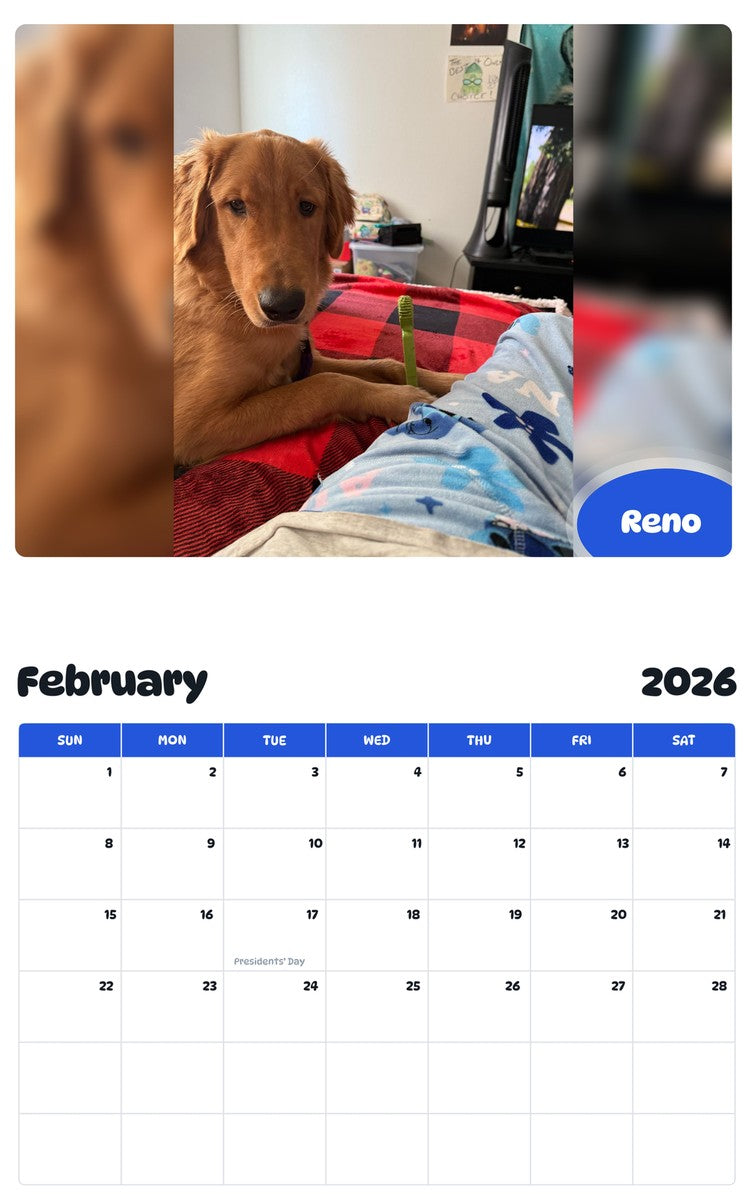October 2025 - September 2026 Reno - Pawidols Pet Calendar