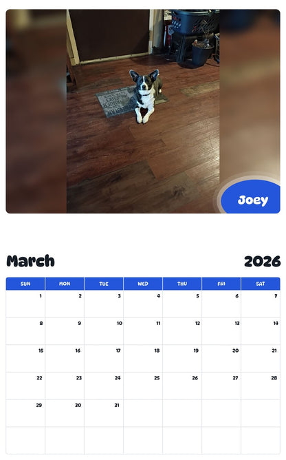 November 2025 - October 2026 Joey - Pawidols Pet Calendar