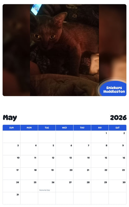 2026 - 2027 Snickers Huddleston - Pawidols Pet Calendar