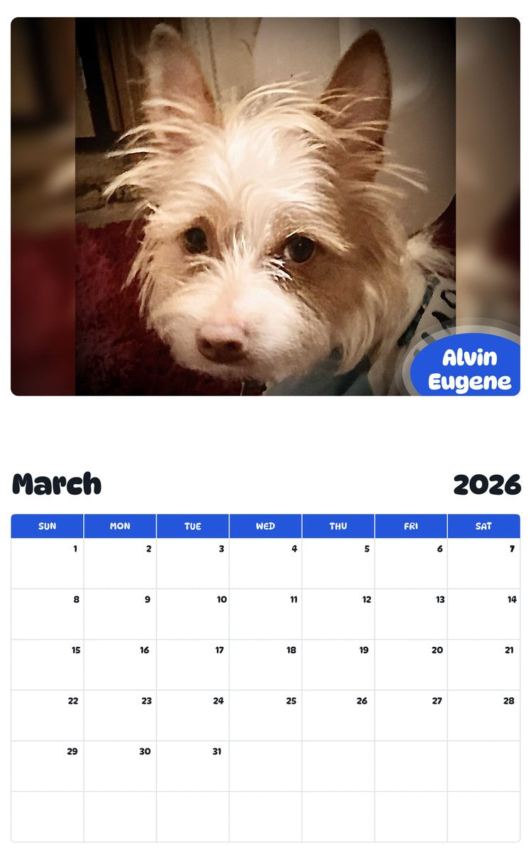 November 2025 - October 2026 Alvin Eugene - Pawidols Pet Calendar