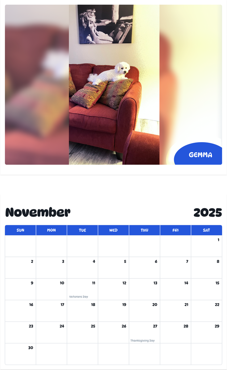 July 2025 - June 2026 Gemma - Pawidols Pet Calendar