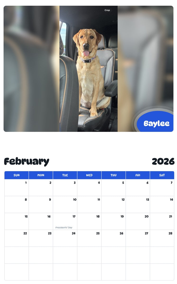 October 2025 - September 2026 Baylee - Pawidols Pet Calendar