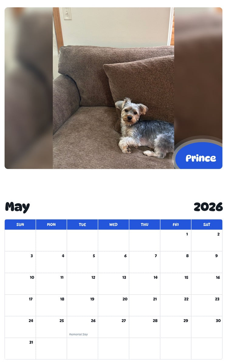 2026 - 2027 Prince - Pawidols Pet Calendar