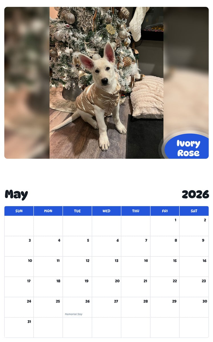 2026 - 2027 Ivory Rose - Pawidols Pet Calendar