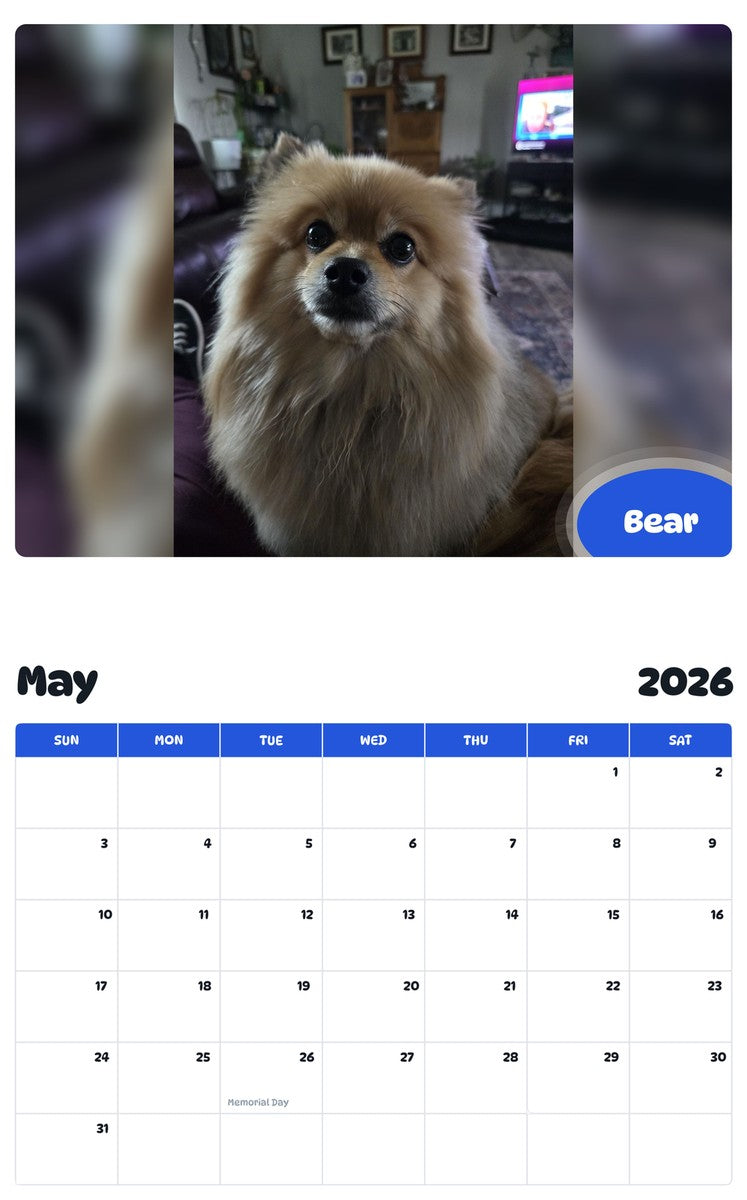 2026 - 2027 Bear - Pawidols Pet Calendar