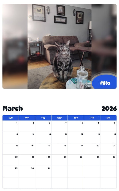 November 2025 - October 2026 Milo - Pawidols Pet Calendar