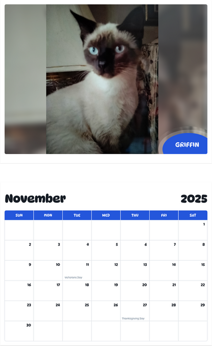 July 2025 - June 2026 Griffin - Pawidols Pet Calendar