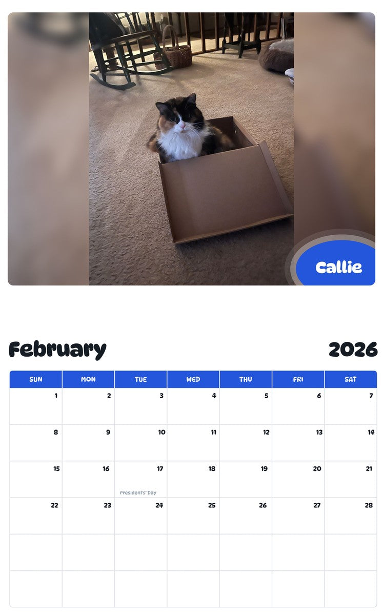 October 2025 - September 2026 Callie - Pawidols Pet Calendar
