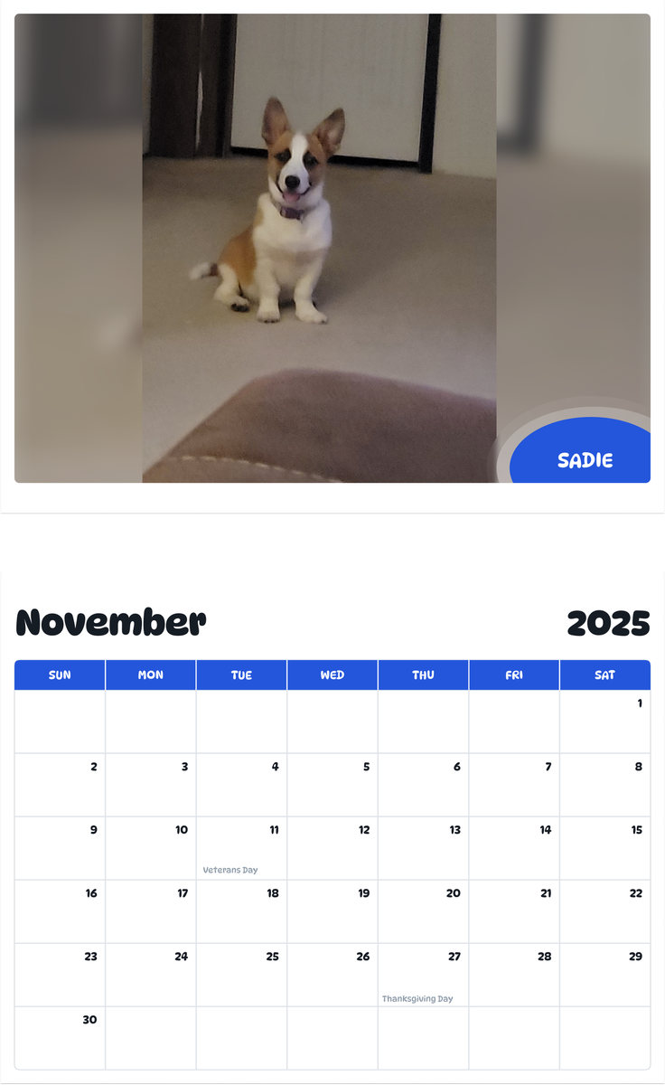 July 2025 - June 2026 Sadie - Pawidols Pet Calendar