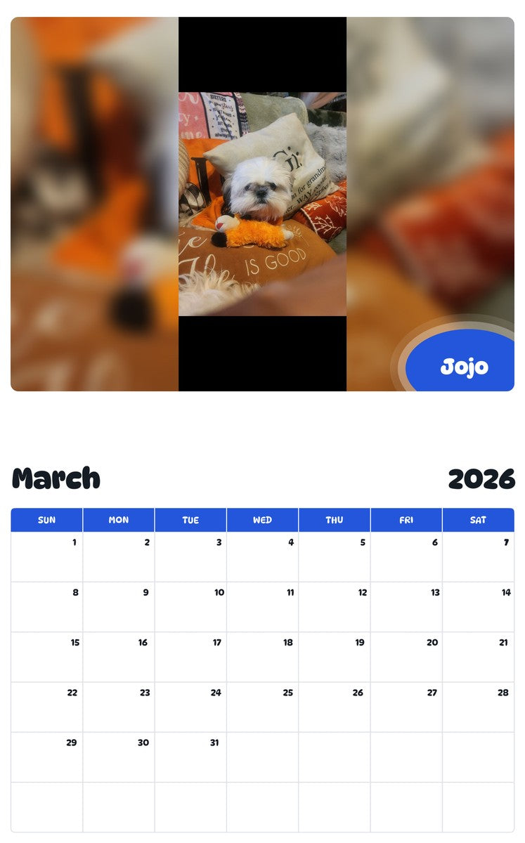 November 2025 - October 2026 Jojo - Pawidols Pet Calendar