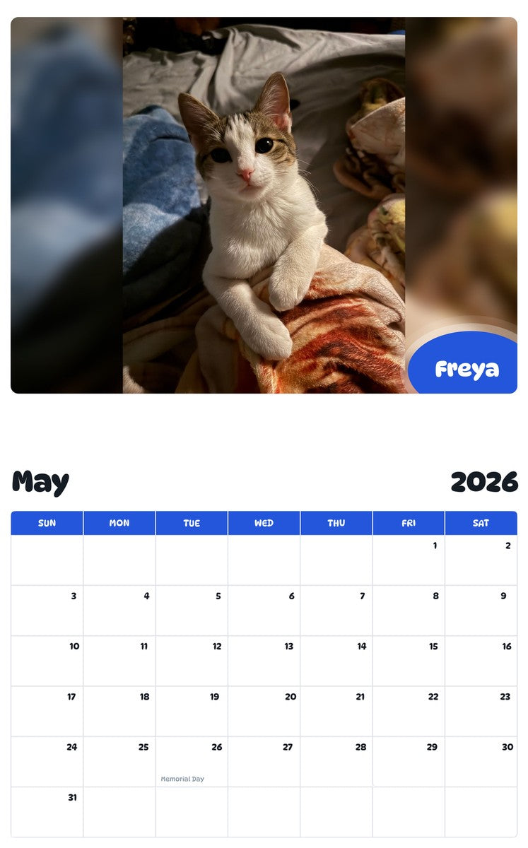 2026 - 2027 Freya - Pawidols Pet Calendar