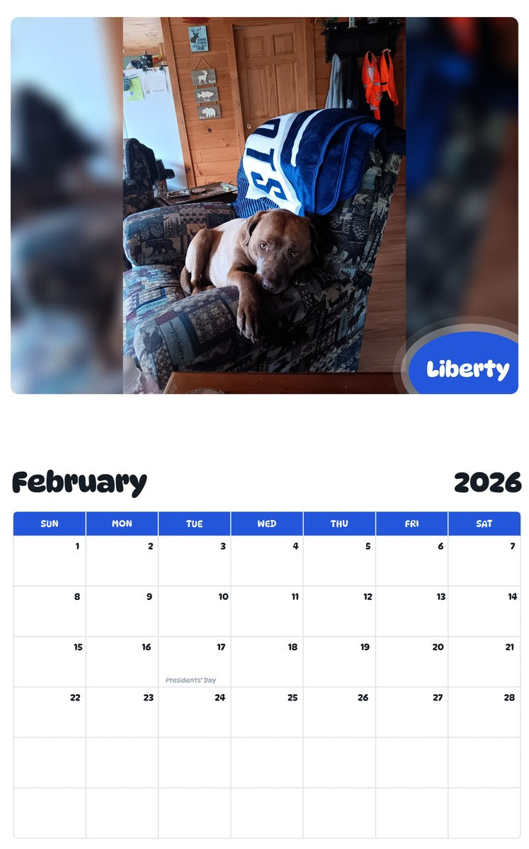 November 2025 - October 2026 Liberty - Pawidols Pet Calendar