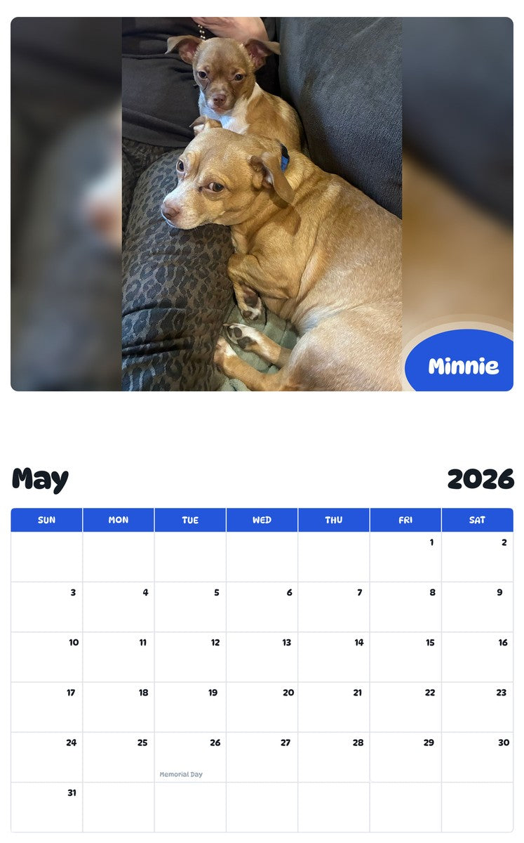 2026 - 2027 Minnie - Pawidols Pet Calendar