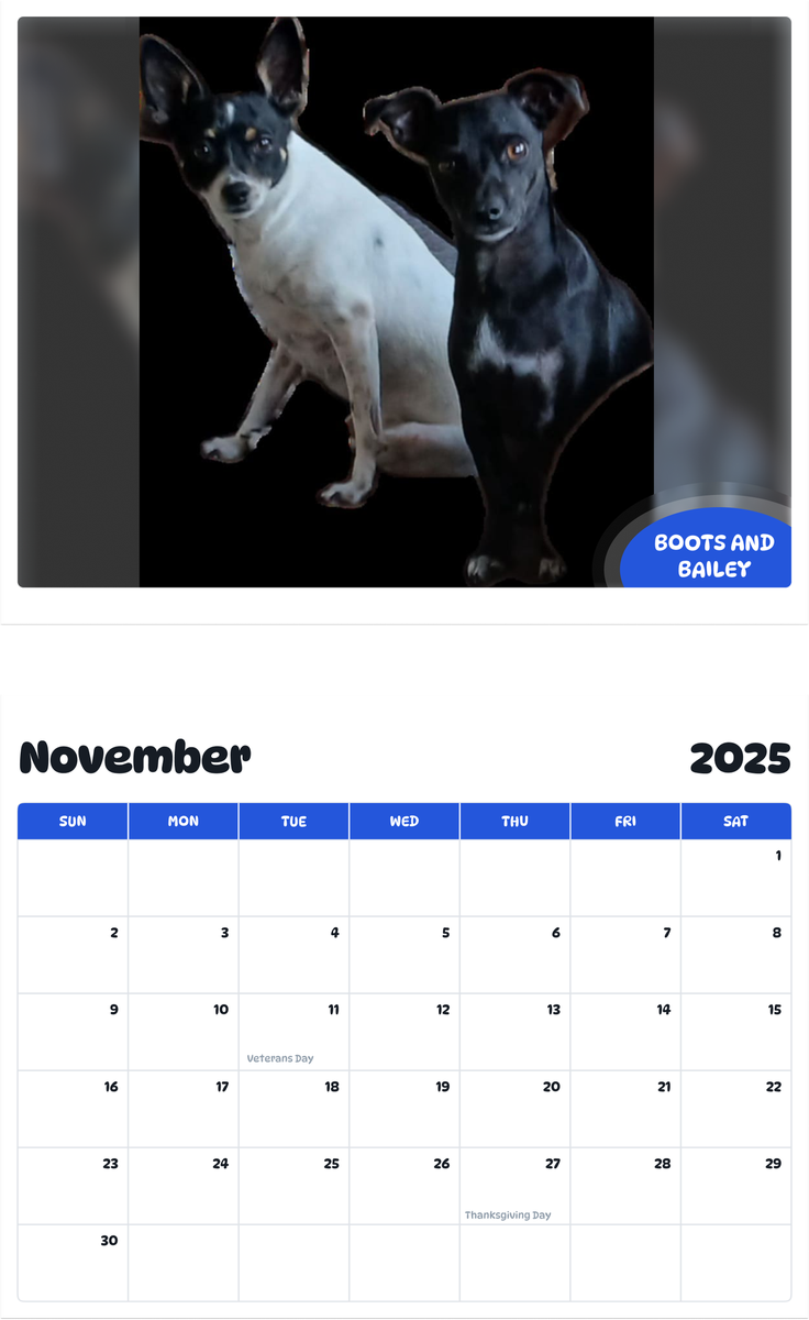 July 2025 - June 2026 Boots and Bailey - Pawidols Pet Calendar