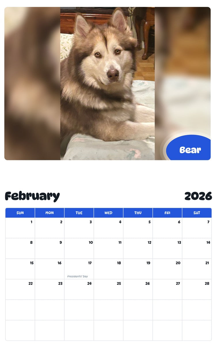 October 2025 - September 2026 Bear - Pawidols Pet Calendar