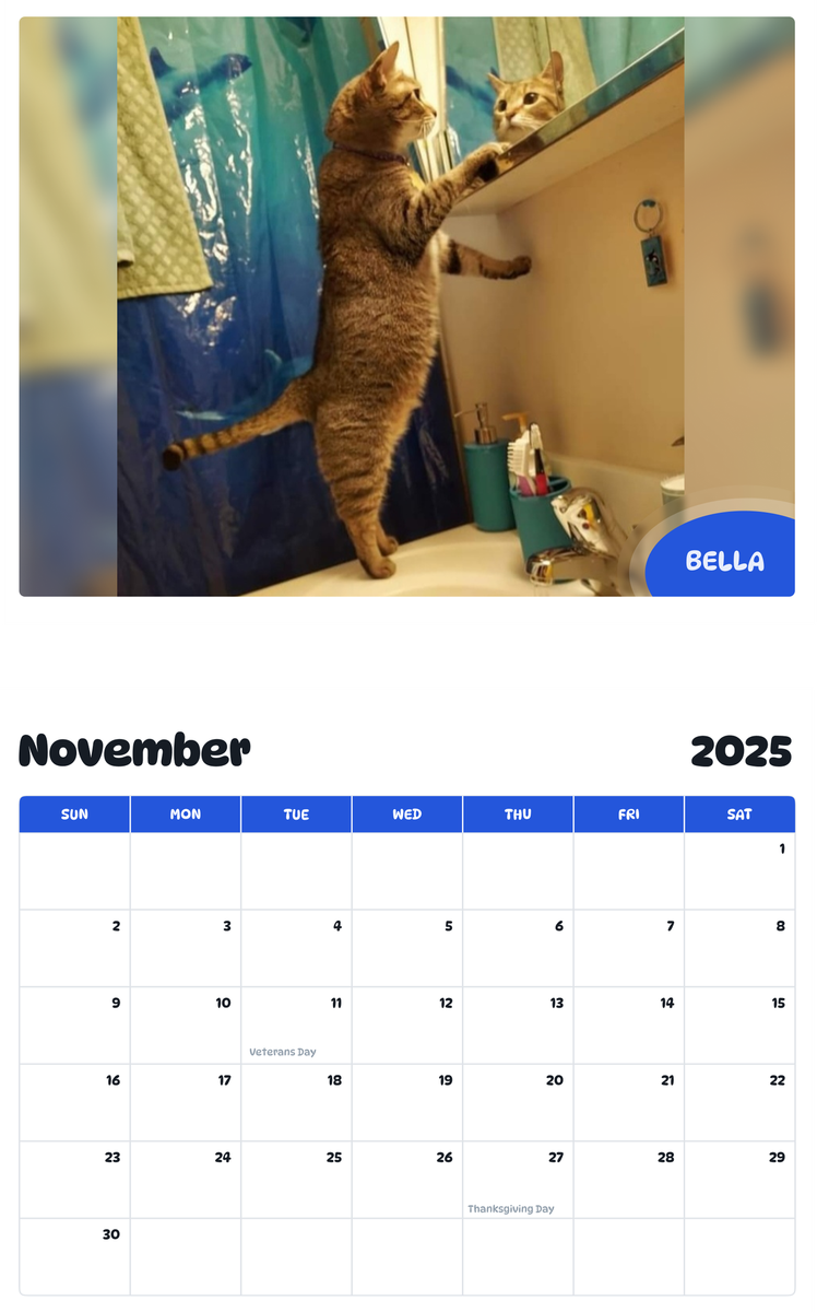 July 2025 - June 2026 Bella - Pawidols Pet Calendar
