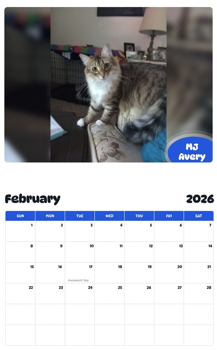 October 2025 - September 2026 MJ Avery - Pawidols Pet Calendar
