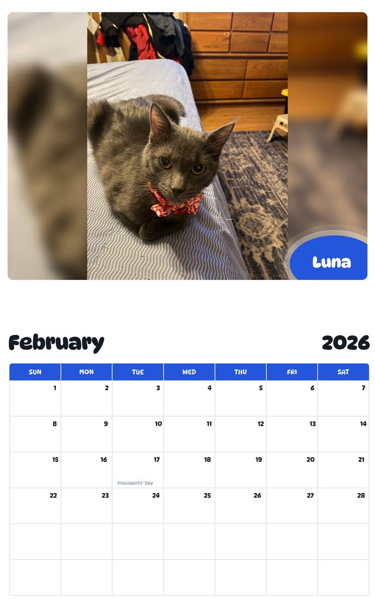 October 2025 - September 2026 Luna - Pawidols Pet Calendar