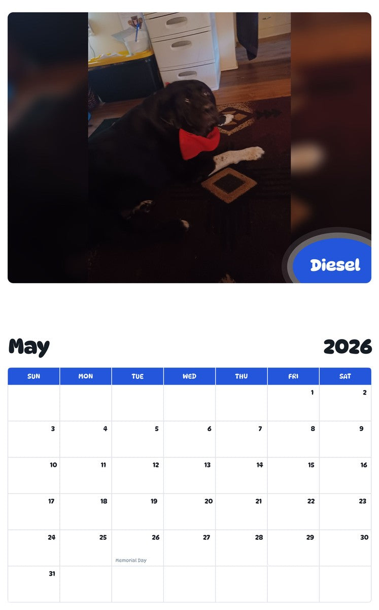 2026 - 2027 Diesel - Pawidols Pet Calendar