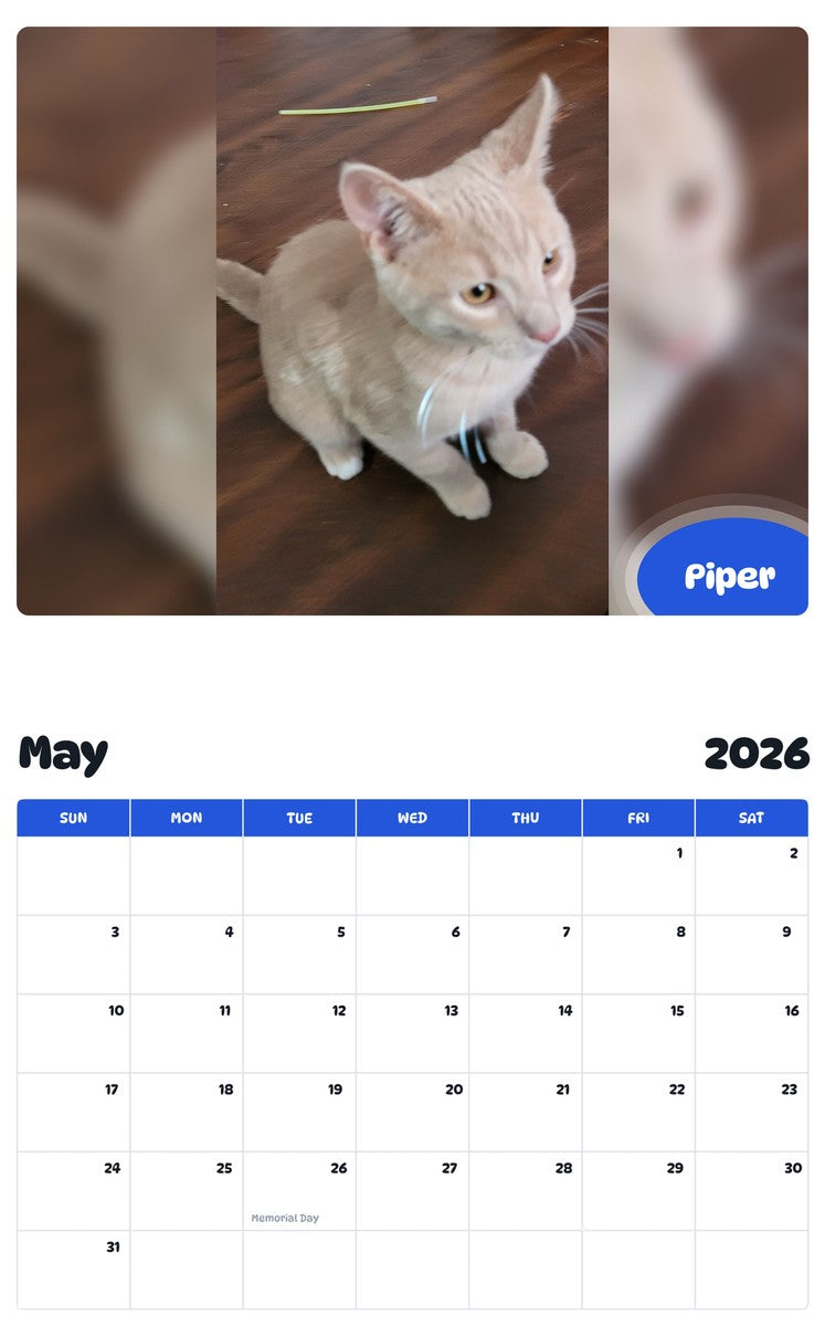 2026 - 2027 Piper - Pawidols Pet Calendar