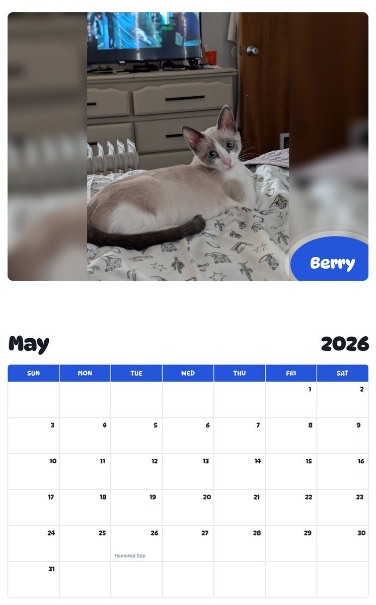2026 - 2027 Berry - Pawidols Pet Calendar
