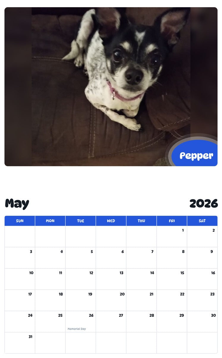 2026 - 2027 Pepper - Pawidols Pet Calendar
