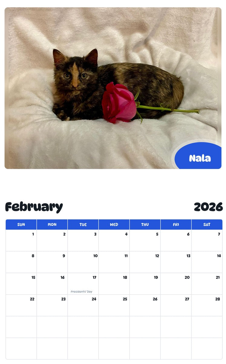 October 2025 - September 2026 Nala - Pawidols Pet Calendar