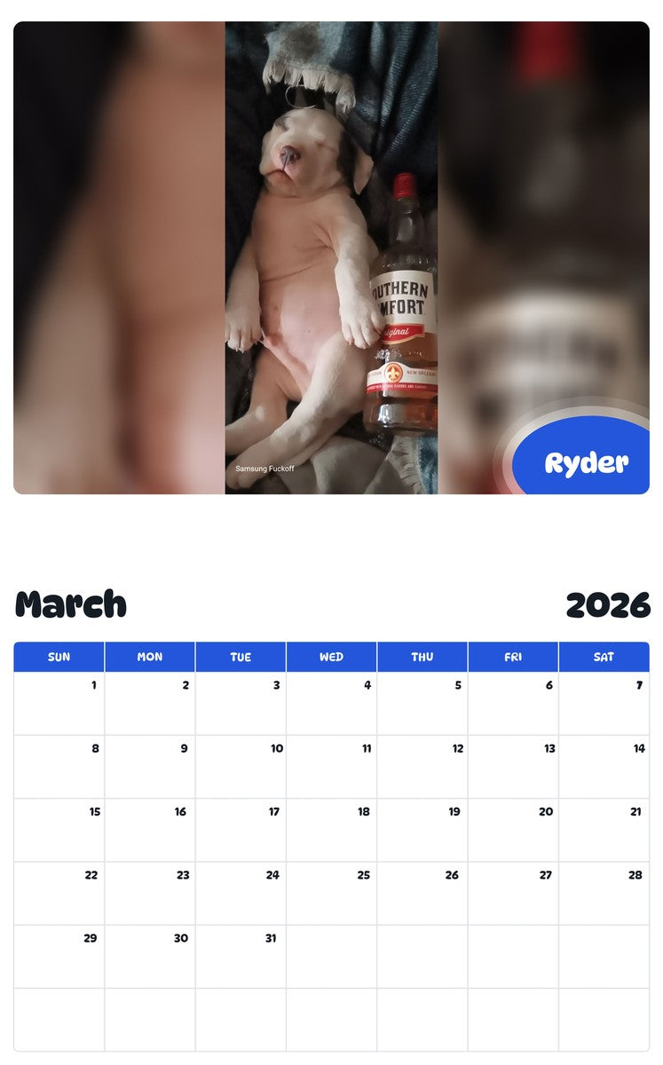 November 2025 - October 2026 Ryder - Pawidols Pet Calendar