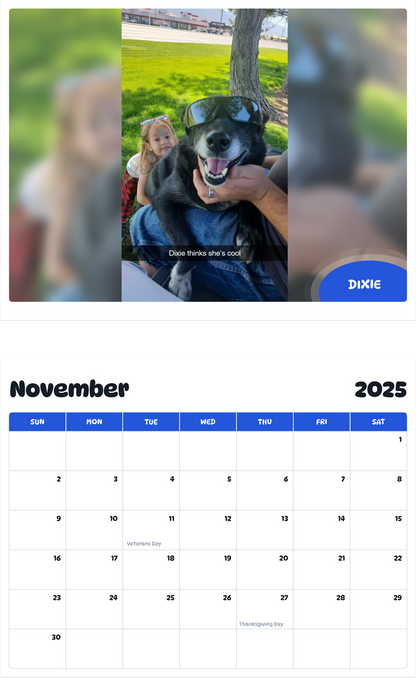 July 2025 - June 2026 Dixie - Pawidols Pet Calendar