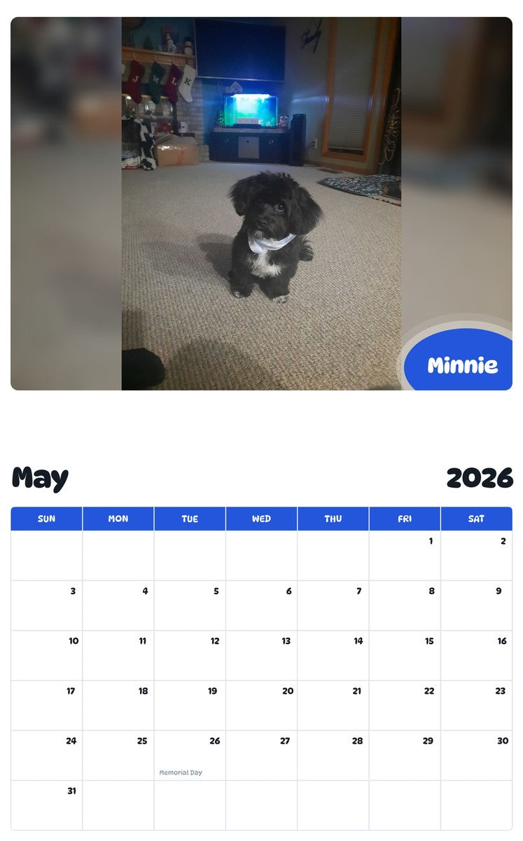 2026 - 2027 Minnie - Pawidols Pet Calendar