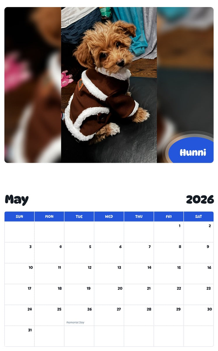 2026 - 2027 Hunni - Pawidols Pet Calendar