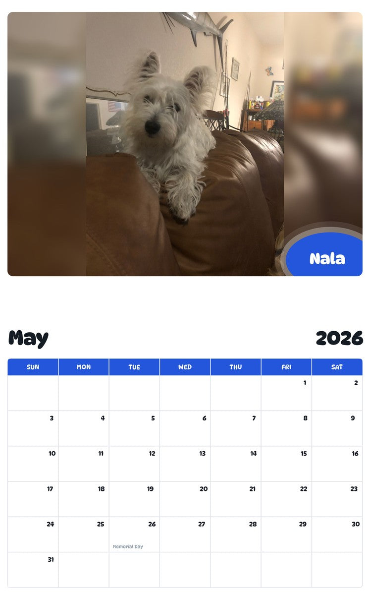 2026 - 2027 Nala - Pawidols Pet Calendar