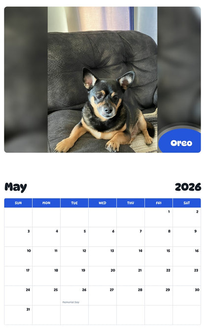 2026 - 2027 Oreo - Pawidols Pet Calendar