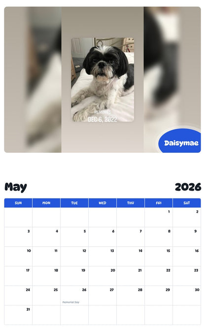 2026 - 2027 Daisymae - Pawidols Pet Calendar