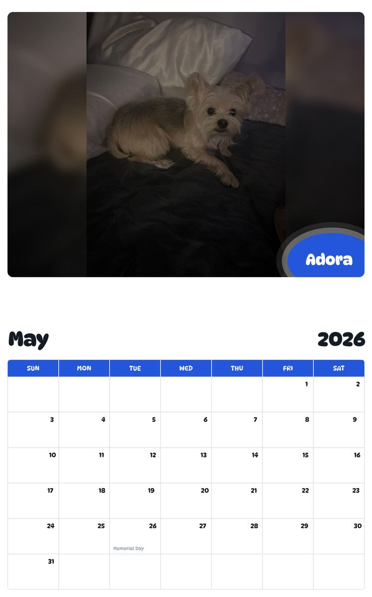 2026 - 2027 Adora - Pawidols Pet Calendar