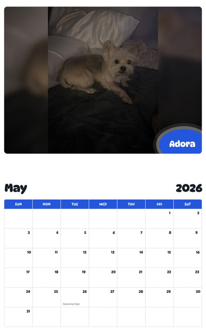 2026 - 2027 Adora - Pawidols Pet Calendar