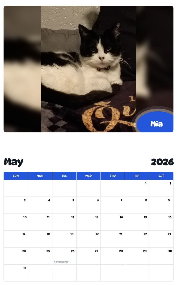 2026 - 2027 Mia - Pawidols Pet Calendar