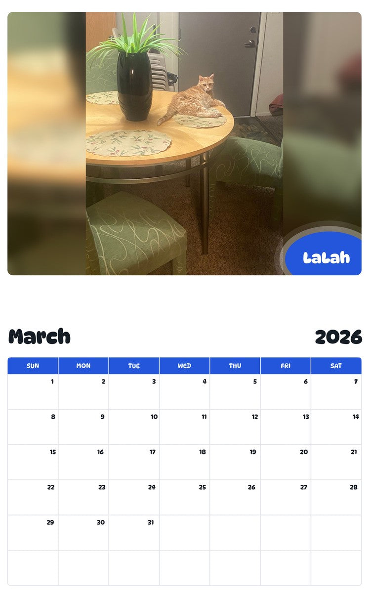 November 2025 - October 2026 LaLah - Pawidols Pet Calendar