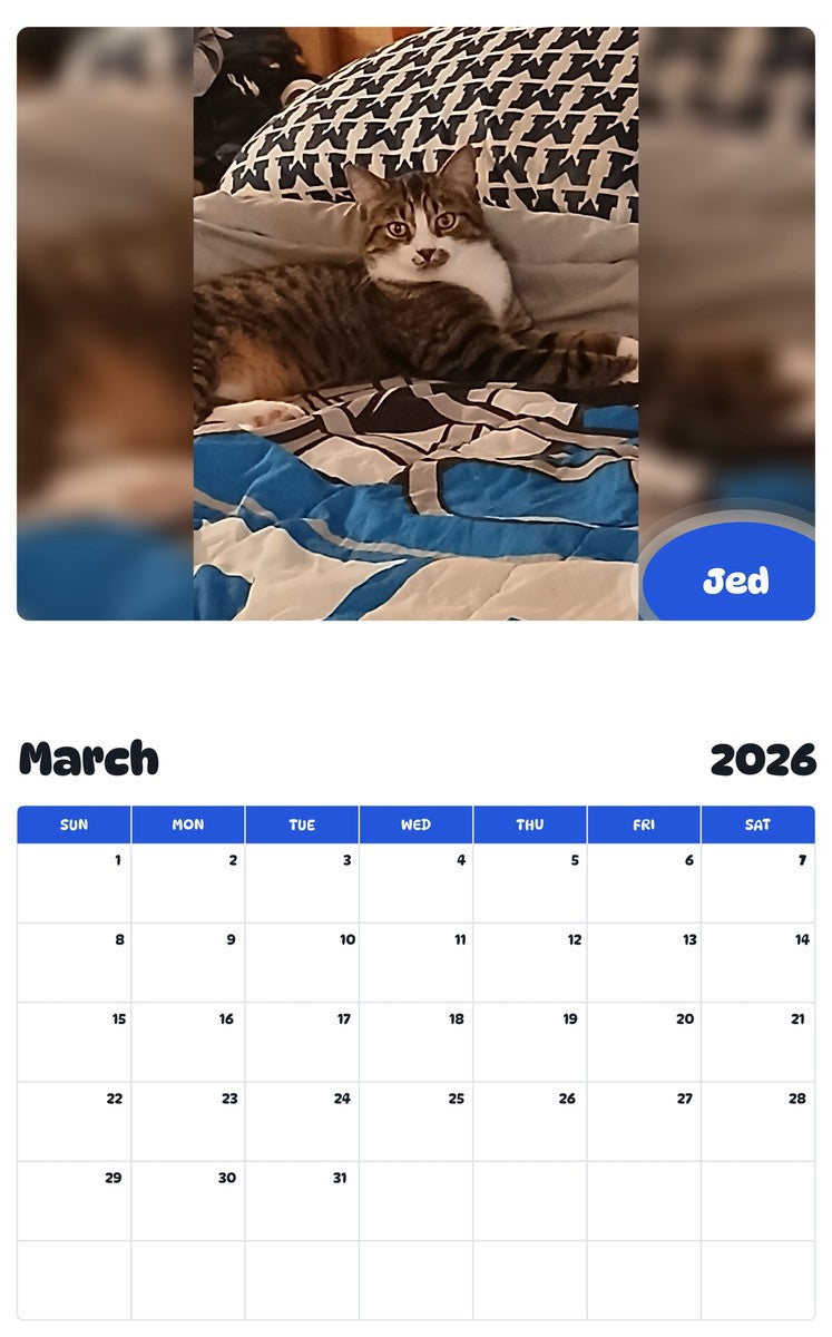 November 2025 - October 2026 Jed - Pawidols Pet Calendar