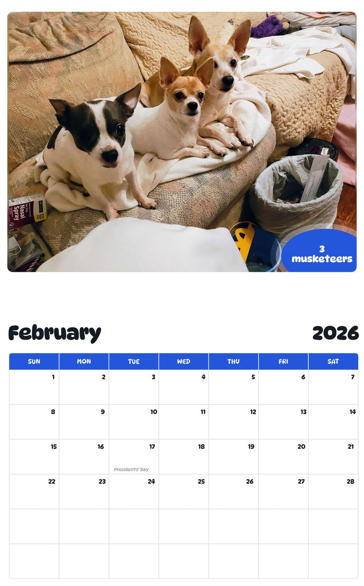 November 2025 - October 2026 3 musketeers - Pawidols Pet Calendar