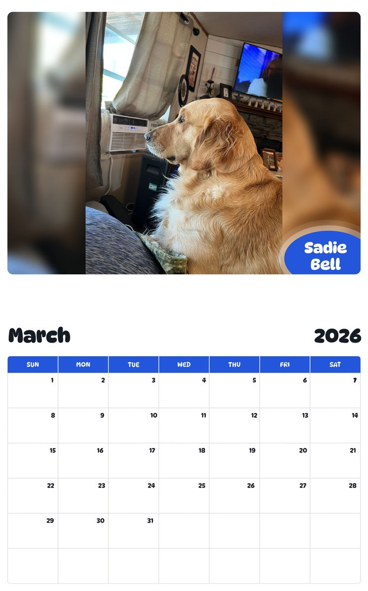 November 2025 - October 2026 Sadie Bell - Pawidols Pet Calendar