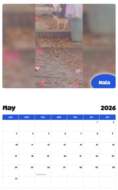 2026 - 2027 Nala - Pawidols Pet Calendar