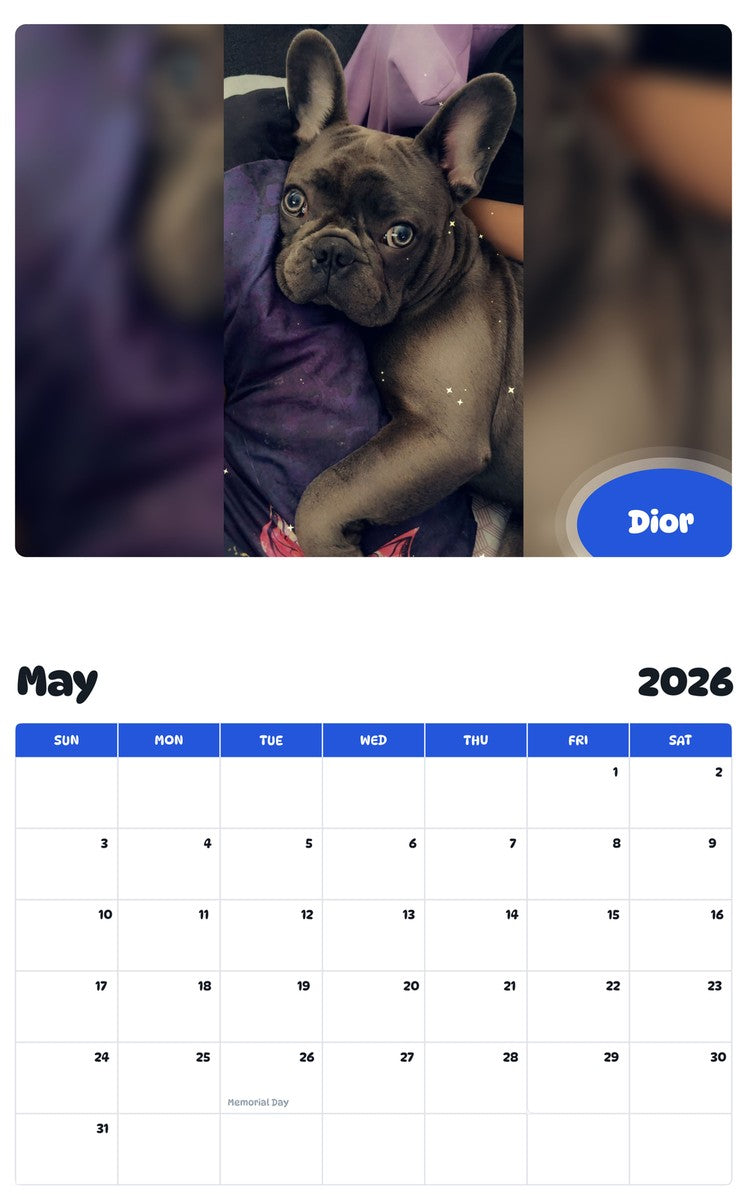 2026 - 2027 Dior - Pawidols Pet Calendar