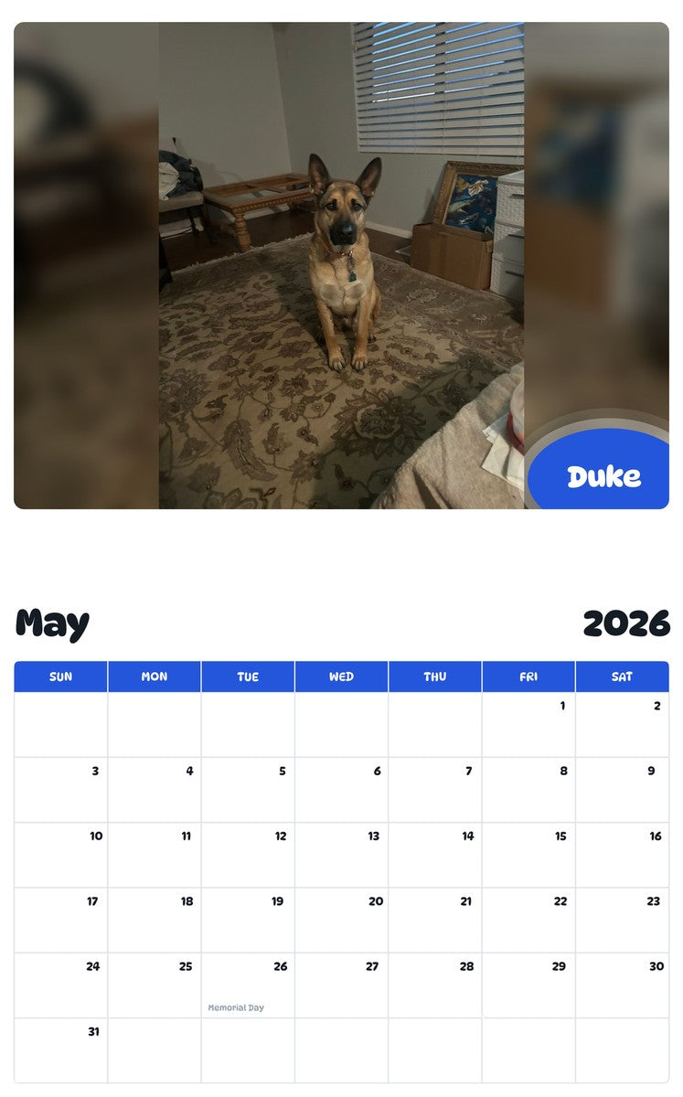 2026 - 2027 Duke - Pawidols Pet Calendar