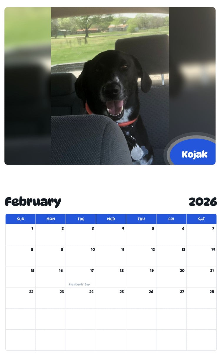 November 2025 - October 2026 Kojak - Pawidols Pet Calendar