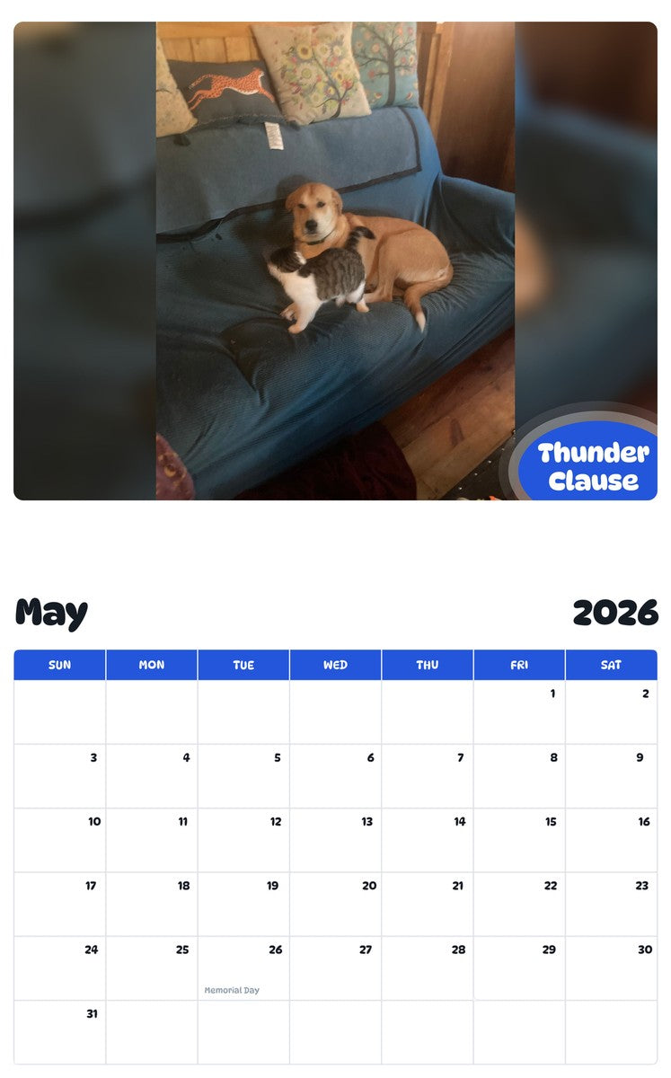 2026 - 2027 Thunder Clause - Pawidols Pet Calendar