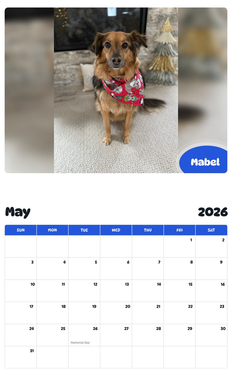 2026 - 2027 Mabel - Pawidols Pet Calendar