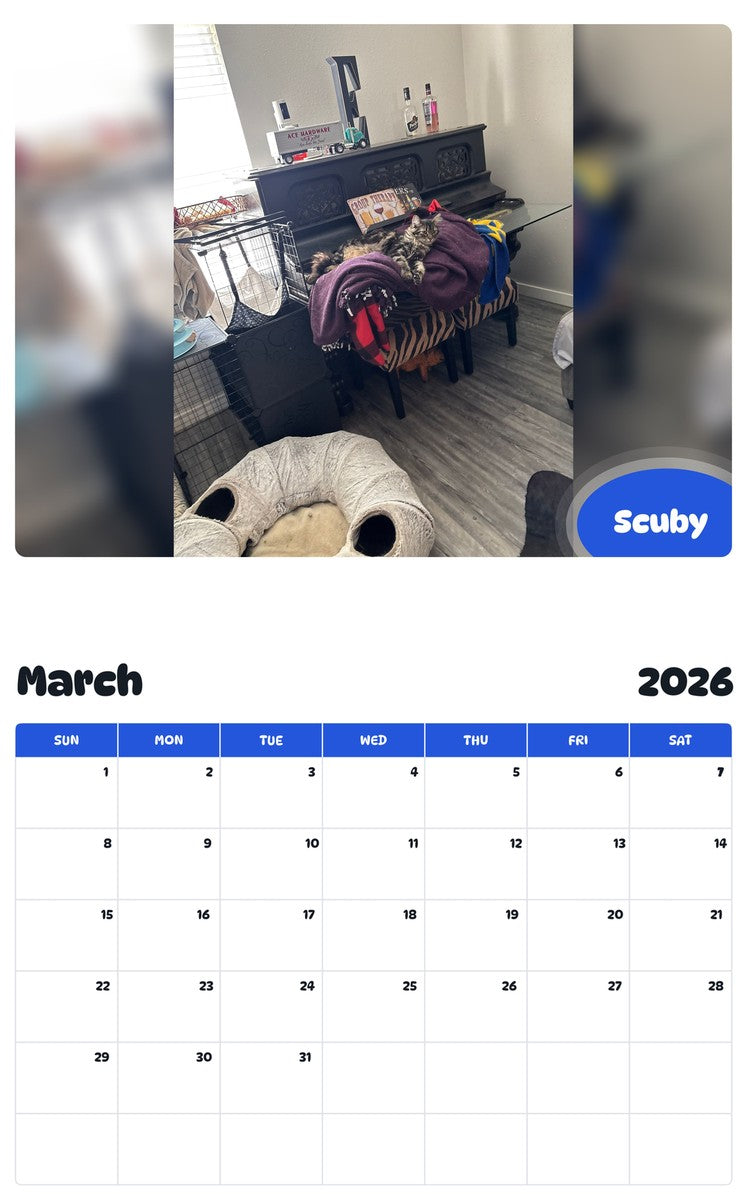 November 2025 - October 2026 Scuby - Pawidols Pet Calendar