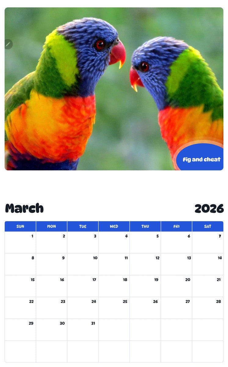 November 2025 - October 2026 Fig and cheat - Pawidols Pet Calendar