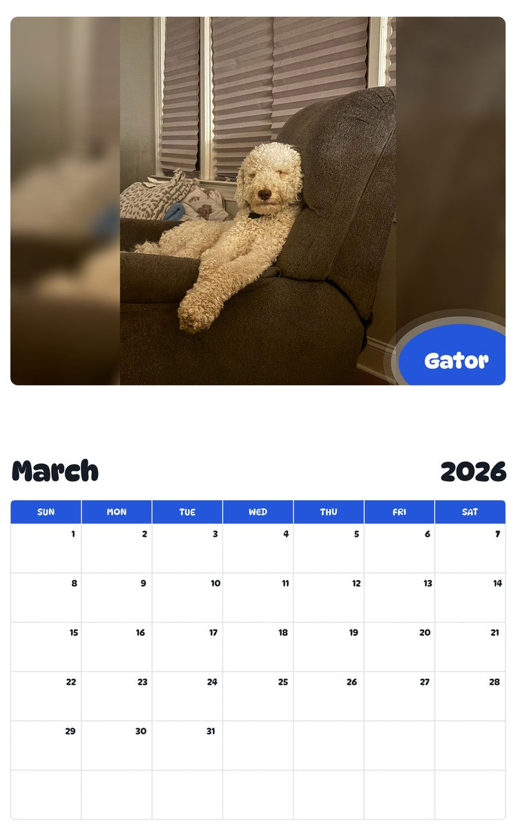 November 2025 - October 2026 Gator - Pawidols Pet Calendar